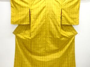 アンティーク　格子織り出し手織り紬着物